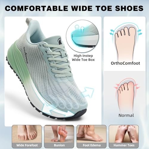 OrthoComfoot Men's Orthopedic Wide Slip On Mid Trekking Shoes: Lightweight Soft Plantar Fasciitis Heel Spur Arch Support Orthotic Bunions Recovery Hiking Sneakers, Comfortable Sport Gowalk Tennis Shoes Mint Size 9 - Image 2