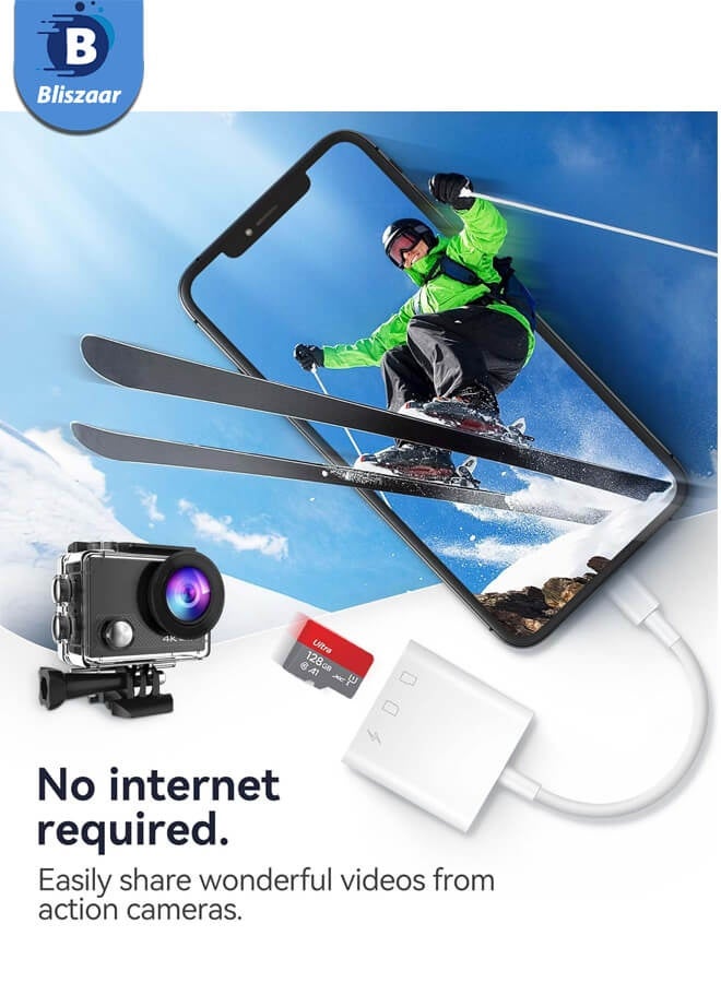 Bliszaar SD Card Reader for iPhone iPad, Oyuiasle Digital Trail Camera SD Card Viewer with Dual Slot for MicroSD/SD, Lightening&USBC Dual-Connector Memory Card Adapter for Photography, Plug and Play  - Image 5