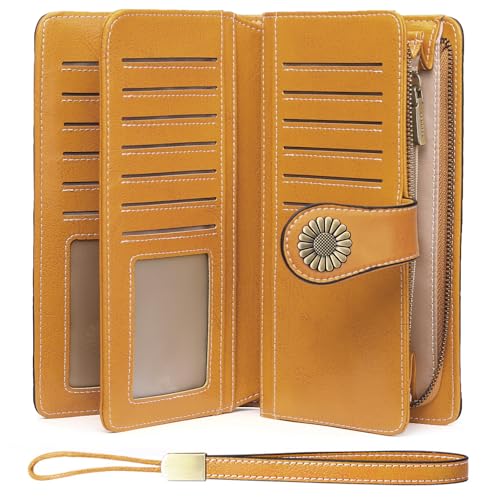 SENDEFN Wallets for Women Leather Credit Card Holder with RFID Blocking Large Capacity Wristlet - Image 1