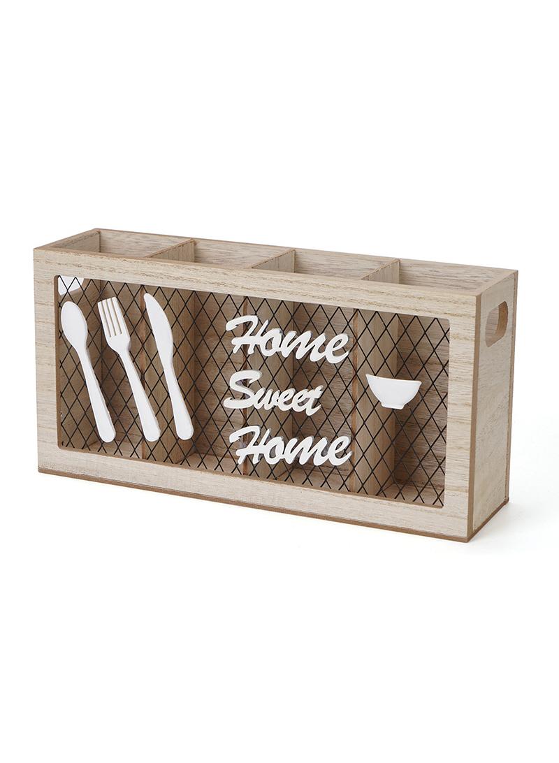 Y&D Wooden Silverware Holder 4 Compartments Kitchen Utensil Holder for Countertop Rustic Spoon Tools Storage Caddy Decoroon Decor  - Image 1