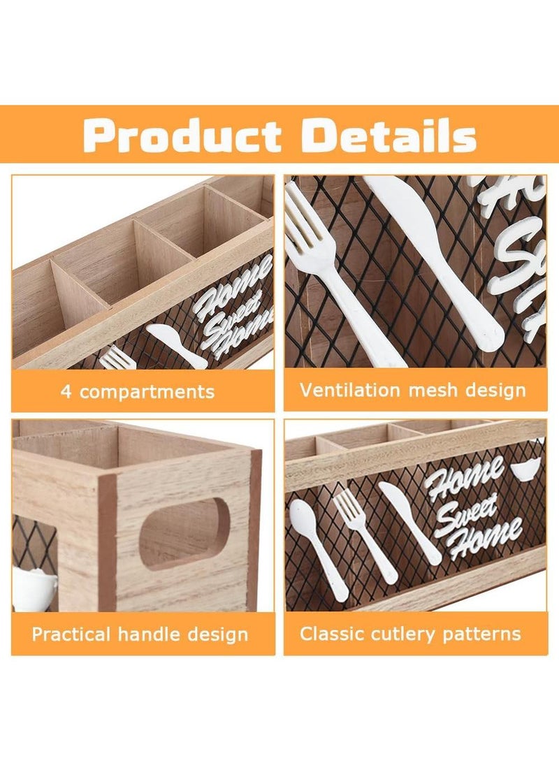 Y&D Wooden Silverware Holder 4 Compartments Kitchen Utensil Holder for Countertop Rustic Spoon Tools Storage Caddy Decoroon Decor  - Image 3