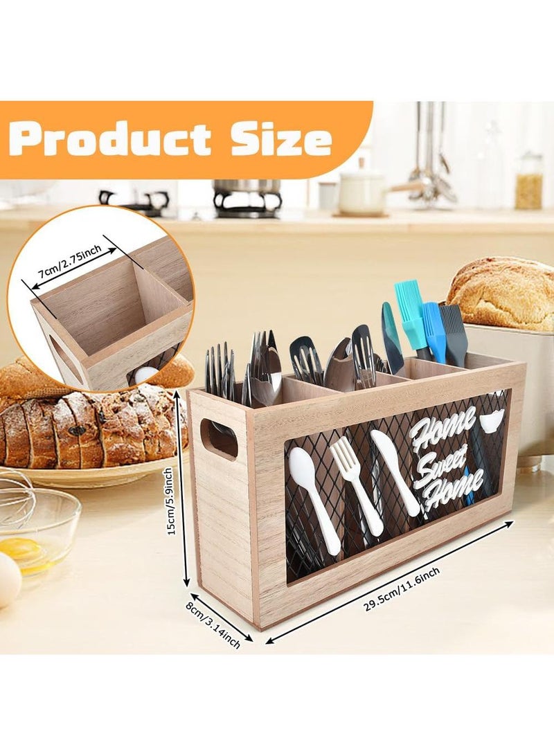 Y&D Wooden Silverware Holder 4 Compartments Kitchen Utensil Holder for Countertop Rustic Spoon Tools Storage Caddy Decoroon Decor  - Image 2
