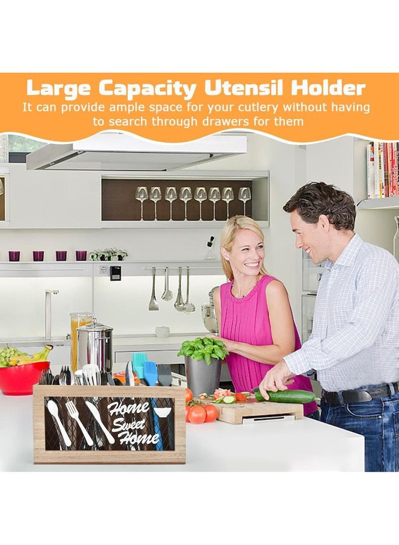 Y&D Wooden Silverware Holder 4 Compartments Kitchen Utensil Holder for Countertop Rustic Spoon Tools Storage Caddy Decoroon Decor  - Image 4