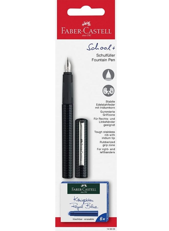FABER-CASTELL School Fountain Pen With Pack of Ink Cartridges Blue Ink