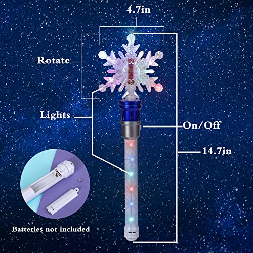 Fleeting Time Light Up Frozen Snowflake Wand Snowflake Spinning WandsMagic Wand Rotating Toy for Girls and Boys Magic Princess Sensory ToysChristmas Birthday Gift Blue2PC - Image 5