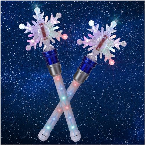 Fleeting Time Light Up Frozen Snowflake Wand Snowflake Spinning WandsMagic Wand Rotating Toy for Girls and Boys Magic Princess Sensory ToysChristmas Birthday Gift Blue2PC - Image 1