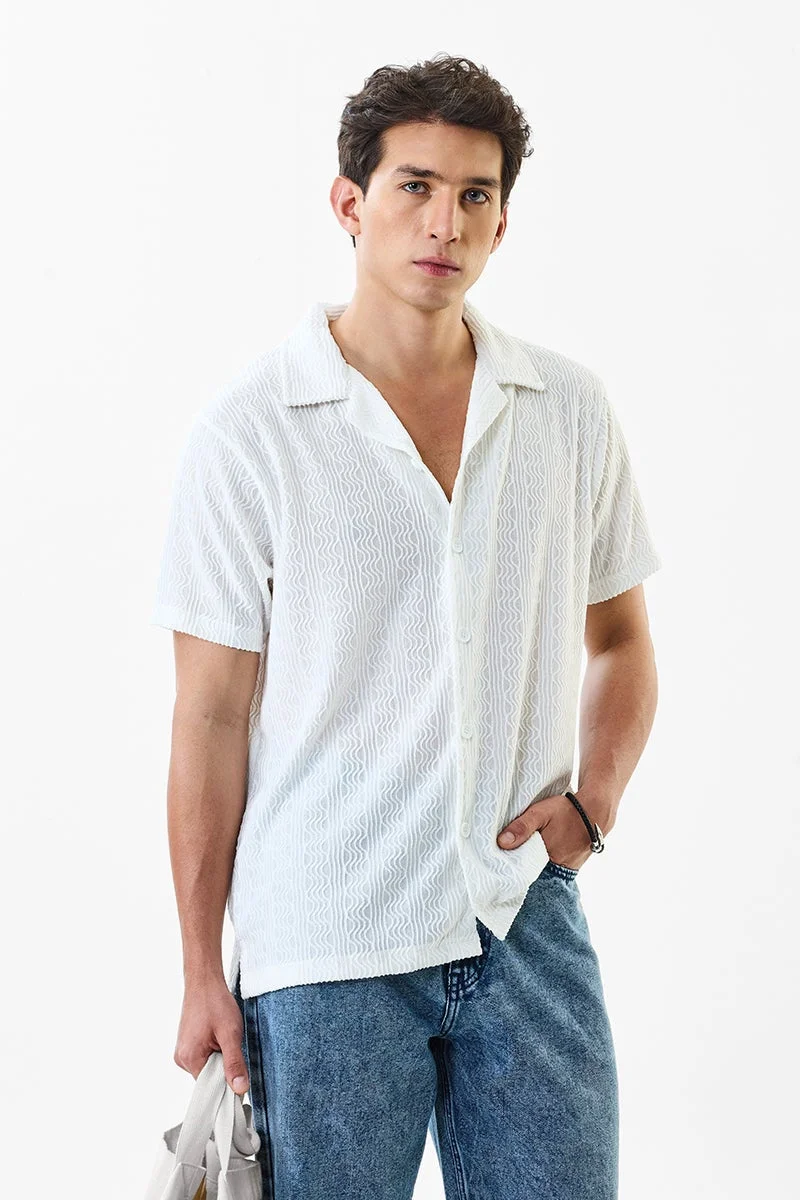 سنيتش White Textured Half Sleeve Slim Fit Shirt