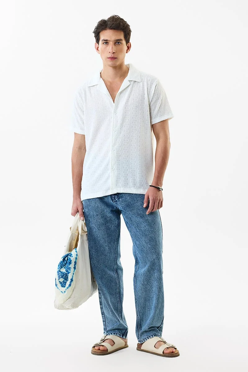 سنيتش White Textured Half Sleeve Slim Fit Shirt