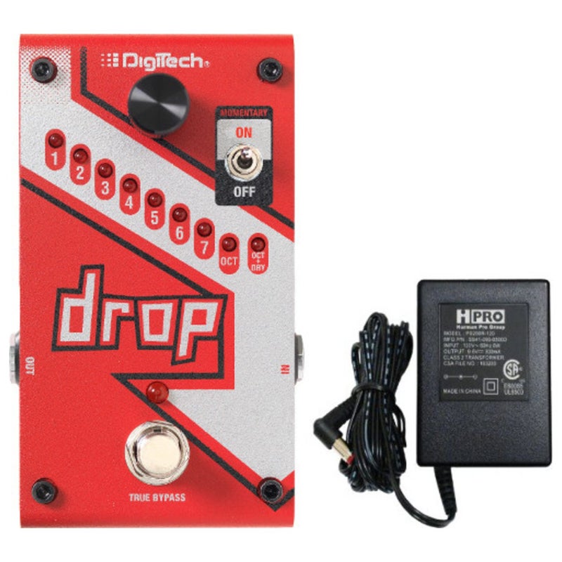 digi-tech دجيتك DROP دواسة تغيير النغمة متعددة الأصوات المدمجة مع تبديل مؤقت وبدون تجاوز حقيقي مع مزود طاقة إلكتروني وكابل دواسة باتش - Image 4