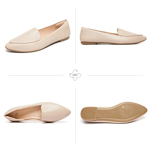 FINIWOR Loafers for Women Flats Shoes Women Pointed Toe Dress Shoes Comfortable Memory Foam Penny Loafers Slip On Shoes(Beige US6) - Image 5