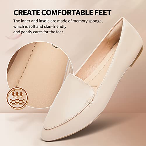 FINIWOR Loafers for Women Flats Shoes Women Pointed Toe Dress Shoes Comfortable Memory Foam Penny Loafers Slip On Shoes(Beige US6) - Image 4