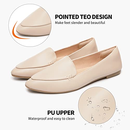 FINIWOR Loafers for Women Flats Shoes Women Pointed Toe Dress Shoes Comfortable Memory Foam Penny Loafers Slip On Shoes(Beige US6) - Image 2