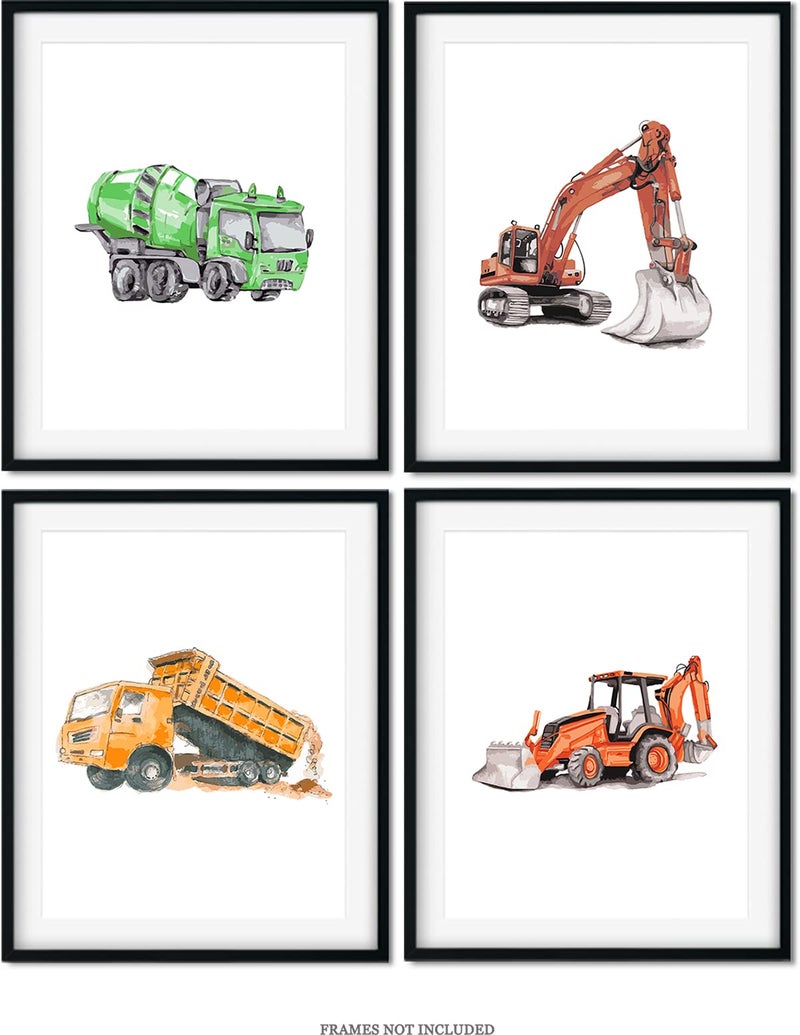 غوفيفو Govivo Boy's Construction Meaticles Art Wall - مجموعة من 4 (8x10) مطبوعات غير متطورة - ديكور غرفة الحضانة الحديثة للأولاد - غرفة الألعاب وجدار غرفة اللعب - Image 4