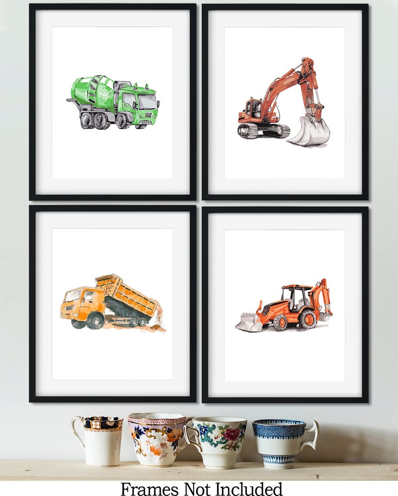 غوفيفو Govivo Boy's Construction Meaticles Art Wall - مجموعة من 4 (8x10) مطبوعات غير متطورة - ديكور غرفة الحضانة الحديثة للأولاد - غرفة الألعاب وجدار غرفة اللعب - Image 3