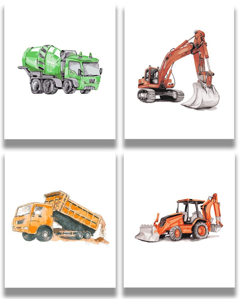 غوفيفو Govivo Boy's Construction Meaticles Art Wall - مجموعة من 4 (8x10) مطبوعات غير متطورة - ديكور غرفة الحضانة الحديثة للأولاد - غرفة الألعاب وجدار غرفة اللعب - Image 1