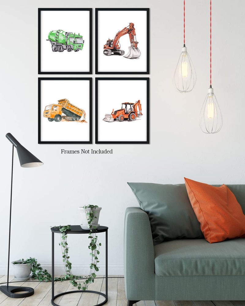 غوفيفو Govivo Boy's Construction Meaticles Art Wall - مجموعة من 4 (8x10) مطبوعات غير متطورة - ديكور غرفة الحضانة الحديثة للأولاد - غرفة الألعاب وجدار غرفة اللعب - Image 5