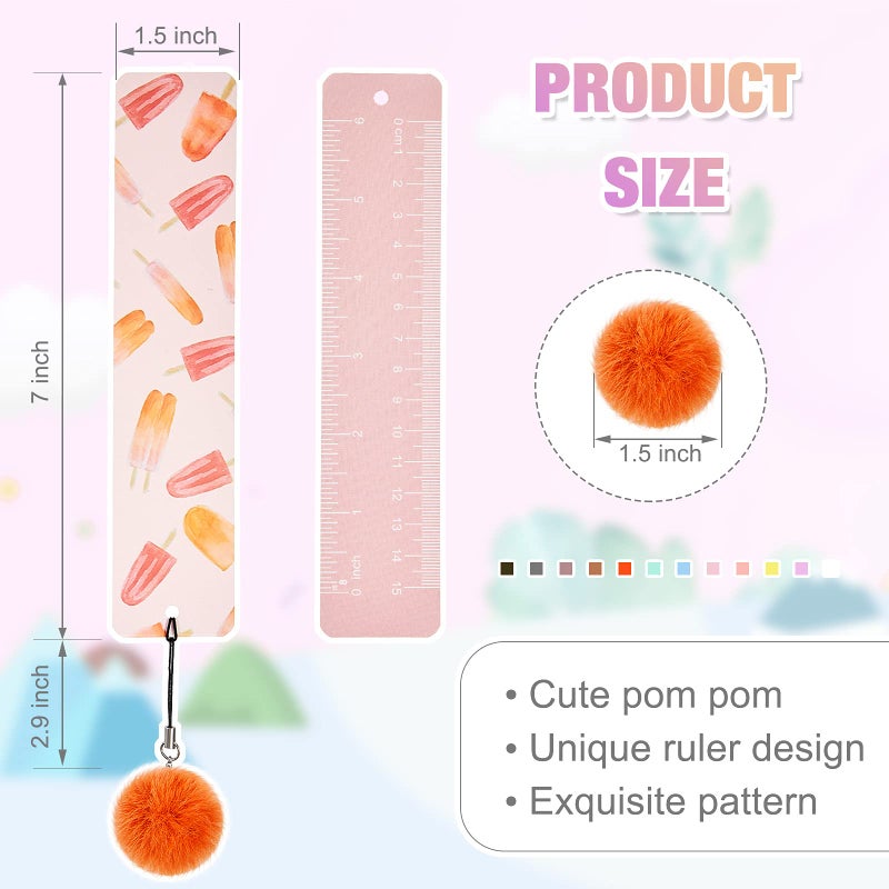 Outus 12 Pack Cute Bookmarks for Kids Girly Book Marks with Rulers Fluffy Pendant Page Markers Reading Accessories Gift for Girls Women Students School Supplies Classroom Rewards Bookworm Party Favors - Image 2