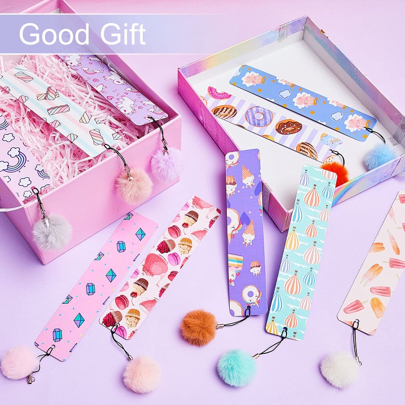 Outus 12 Pack Cute Bookmarks for Kids Girly Book Marks with Rulers Fluffy Pendant Page Markers Reading Accessories Gift for Girls Women Students School Supplies Classroom Rewards Bookworm Party Favors - Image 5