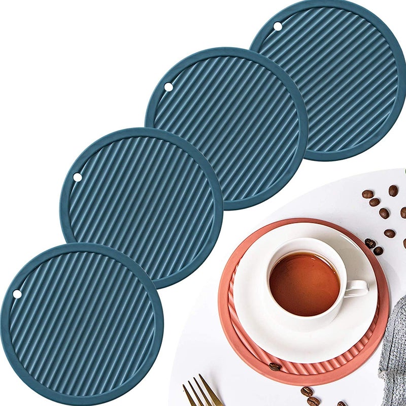 KITOOL 4 PCs of Round Silicone Heat Insulation pad, Thickened Dining Table mat, Coaster, Casserole mat, Non-Slip mat, Anti-Scald mat, high Temperature Resistance 6 in (Pack - 4 Blue) - Image 2