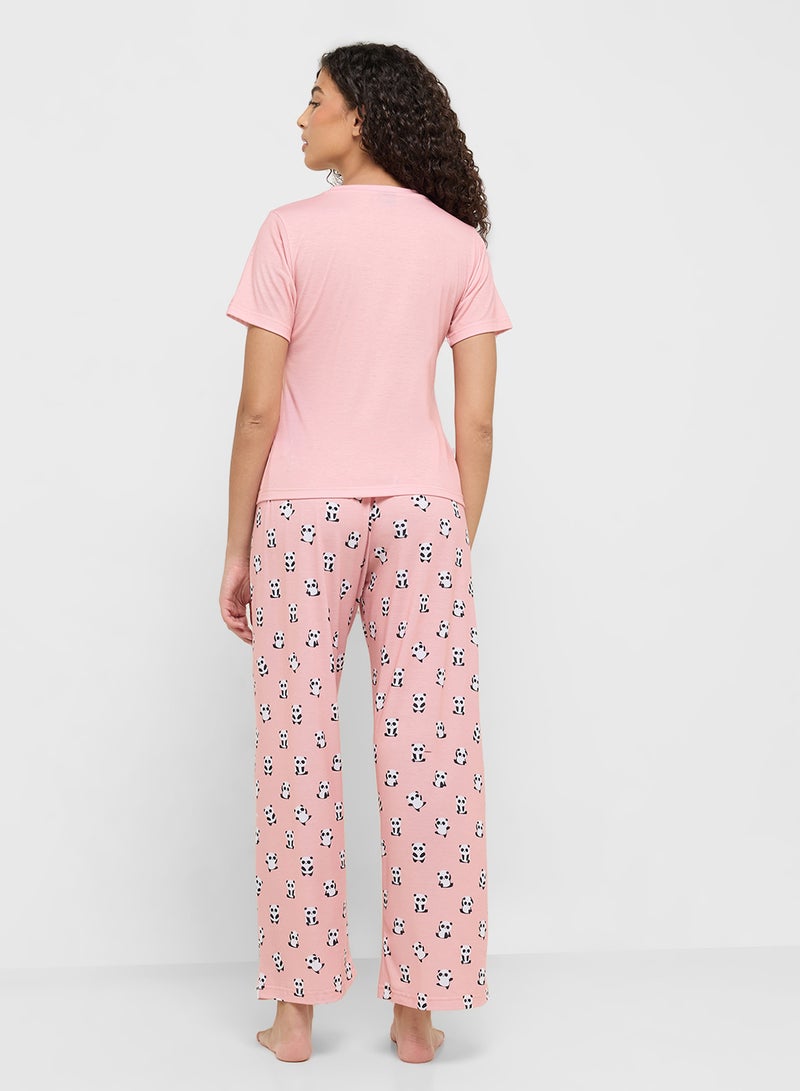 Ginger Cotton Panda Print T-Shirt & Pyjama Set  - Image 2