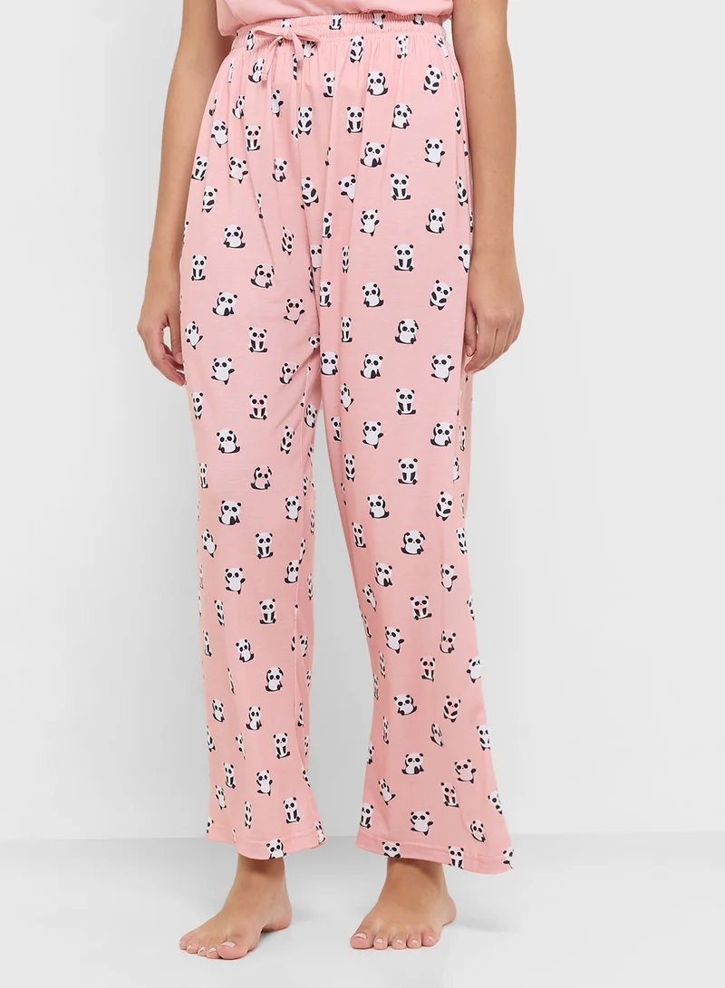 Ginger Cotton Panda Print T-Shirt & Pyjama Set