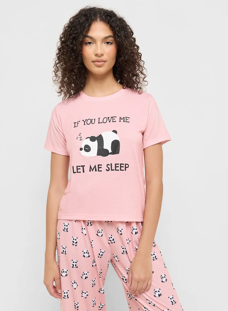 Ginger Cotton Panda Print T-Shirt & Pyjama Set