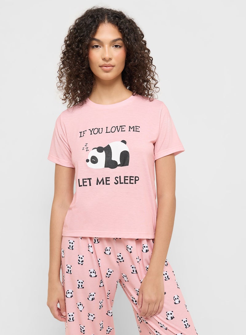 Ginger Cotton Panda Print T-Shirt & Pyjama Set  - Image 3