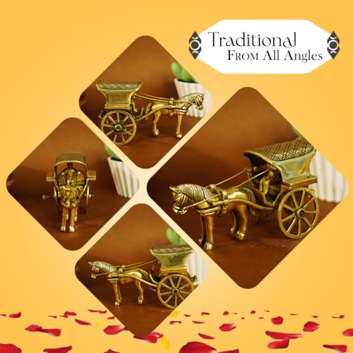 Ekhasa 100% Pure Brass Horse Cart for Home Decor | Tanga Showpiece Brass Antique Decor Item | Indian Handicrafts Artifacts for Living Room Home Decorative Items & Foreigners Gift - Image 3