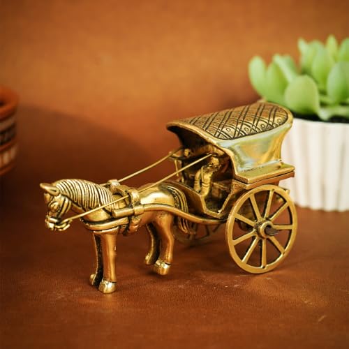 Ekhasa 100% Pure Brass Horse Cart for Home Decor | Tanga Showpiece Brass Antique Decor Item | Indian Handicrafts Artifacts for Living Room Home Decorative Items & Foreigners Gift - Image 1