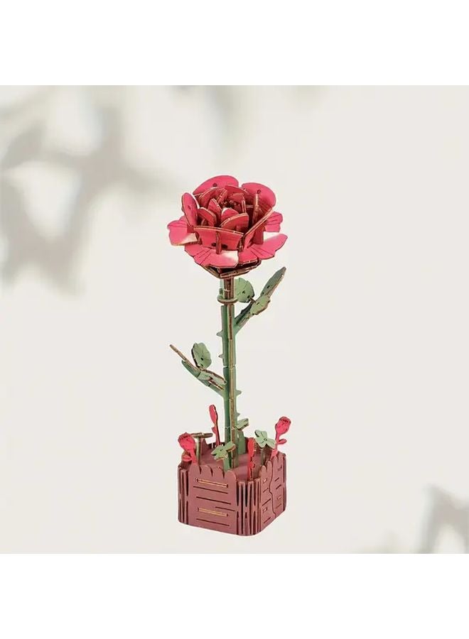 Rose Wood Blocks 3D Flower Tree Jigsaw Puzzle Kit Creative Gift For Adults Teens - Image 1