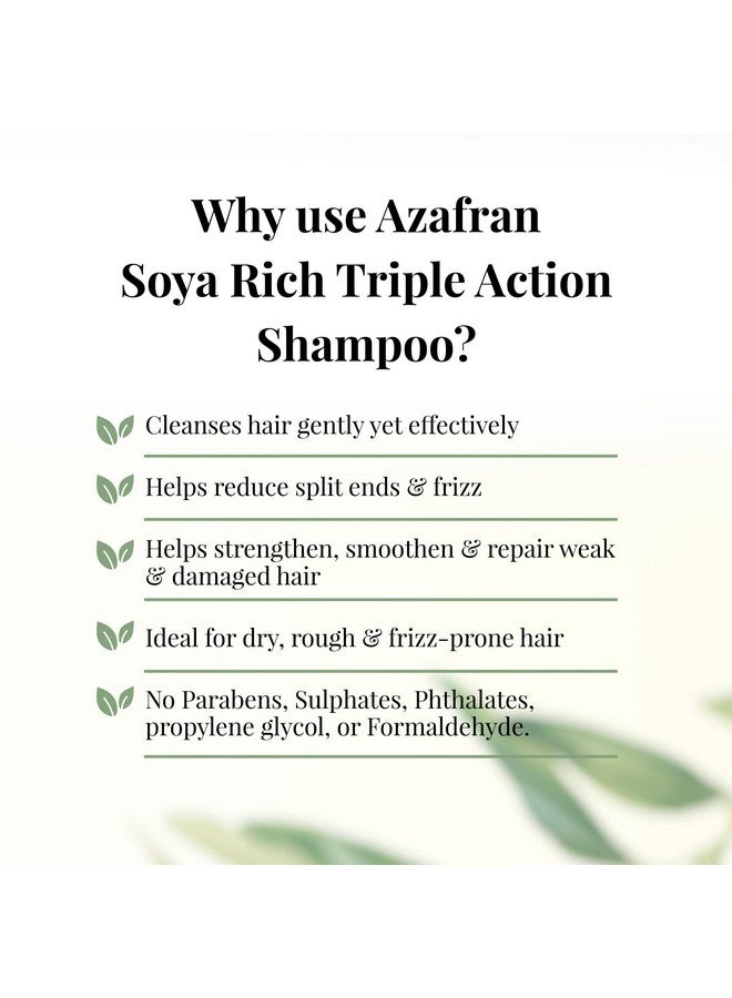 azafran Organics Intense Moisturizing Shampoo For Frizz Free And Smooth Hair Soya Rich Triple Action With Olive Butter Soy Butter & Glycerin Ideal For Dry Rough & Frizzprone Hair 100G - Image 3