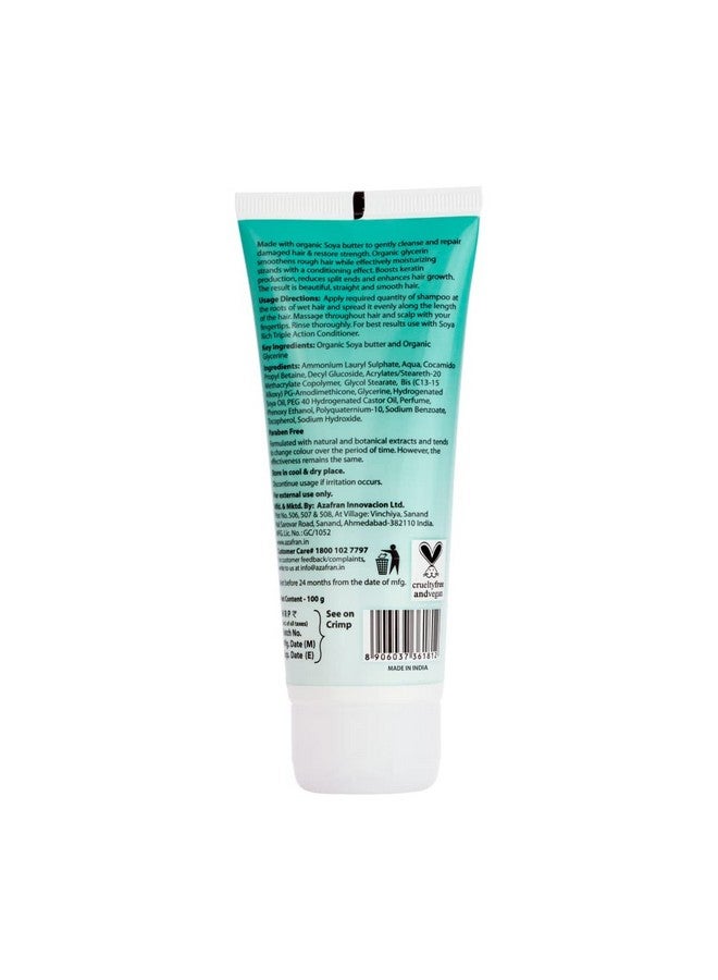 azafran Organics Intense Moisturizing Shampoo For Frizz Free And Smooth Hair Soya Rich Triple Action With Olive Butter Soy Butter & Glycerin Ideal For Dry Rough & Frizzprone Hair 100G - Image 2