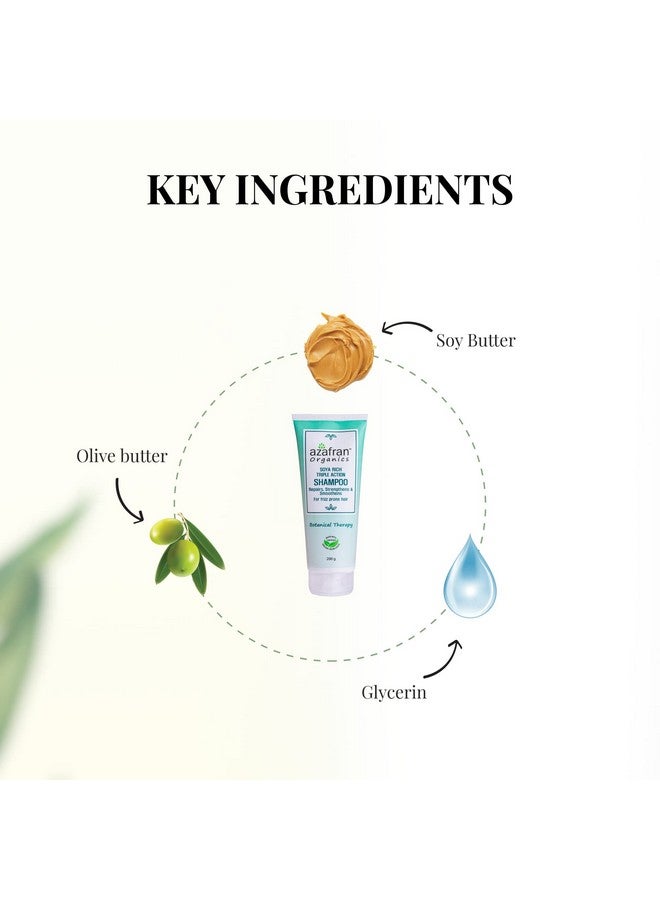 azafran Organics Intense Moisturizing Shampoo For Frizz Free And Smooth Hair Soya Rich Triple Action With Olive Butter Soy Butter & Glycerin Ideal For Dry Rough & Frizzprone Hair 100G - Image 4