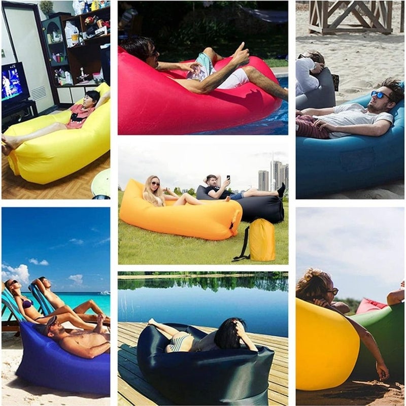 Orange Portable Air Sofa Inflatable Chair Leak Proof With Carry Bag For Travel Camping Beach - Image 2