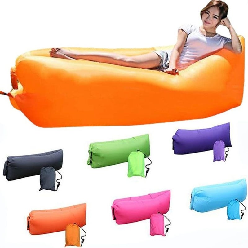 Orange Portable Air Sofa Inflatable Chair Leak Proof With Carry Bag For Travel Camping Beach - Image 3