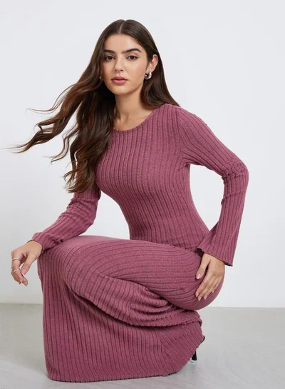 Styli Styli Pink Brushed Knit Sweater Maxi Dress