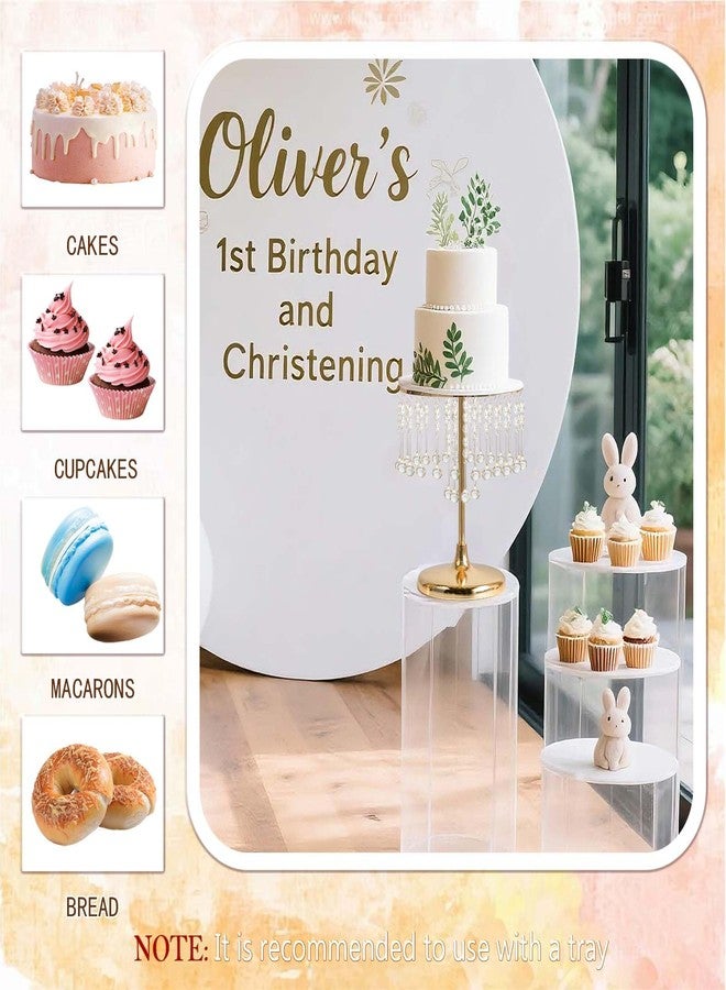 kolnlala Round Crystal Cake Stand - Metal Display Stand with Crystal Pendants for Wedding, Birthday Party Dessert Table Decor - Anniversary Celebration Cake Base Tray (Gold, 2 Pcs-12×15.5") - Image 5