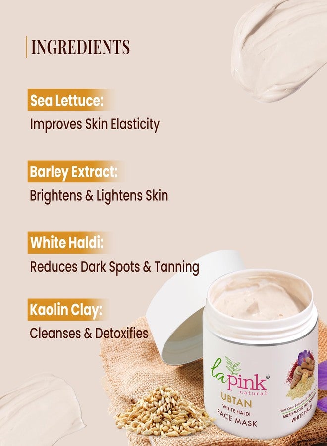 La Pink Ubtan Face Mask with White Haldi & Kesar | Reduces Blemish, Pigmentation, Dark Spot & Tan Removal | 100% Microplastic Free Formula | All Skin Types | 100g - Image 2