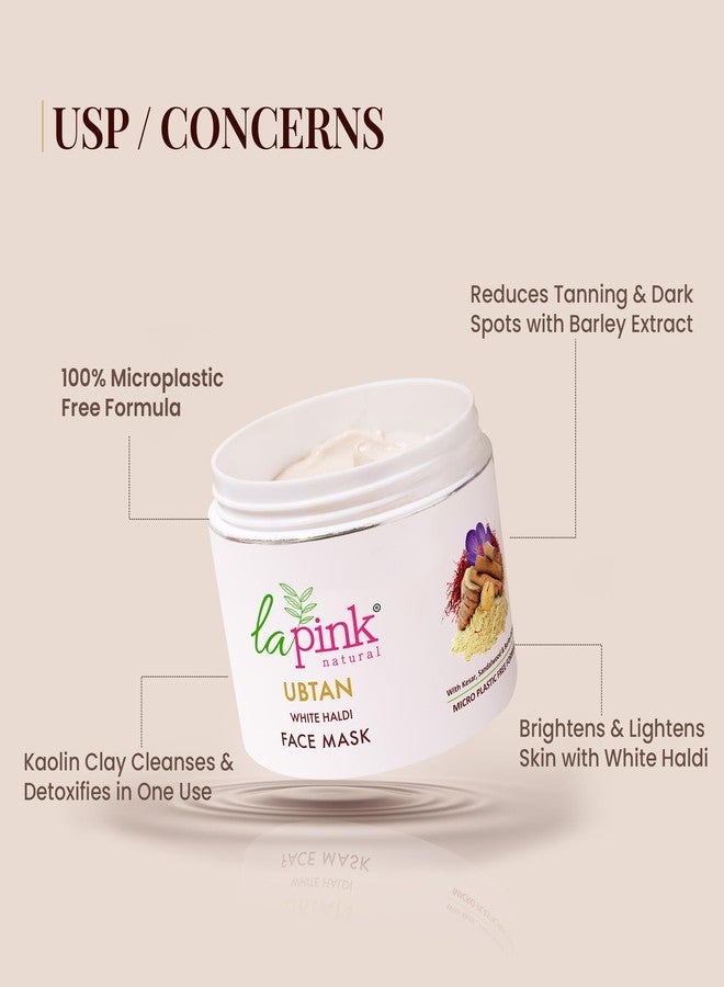 La Pink Ubtan Face Mask with White Haldi & Kesar | Reduces Blemish, Pigmentation, Dark Spot & Tan Removal | 100% Microplastic Free Formula | All Skin Types | 100g - Image 4