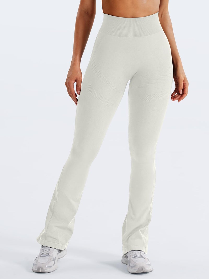 YEOREO Mini Flare Leggings Womens Workout Butt Lifting Legging Hidden Scrunch Seamless 30" Impact Lilliean Yoga Pants Feather Beige S - Image 2