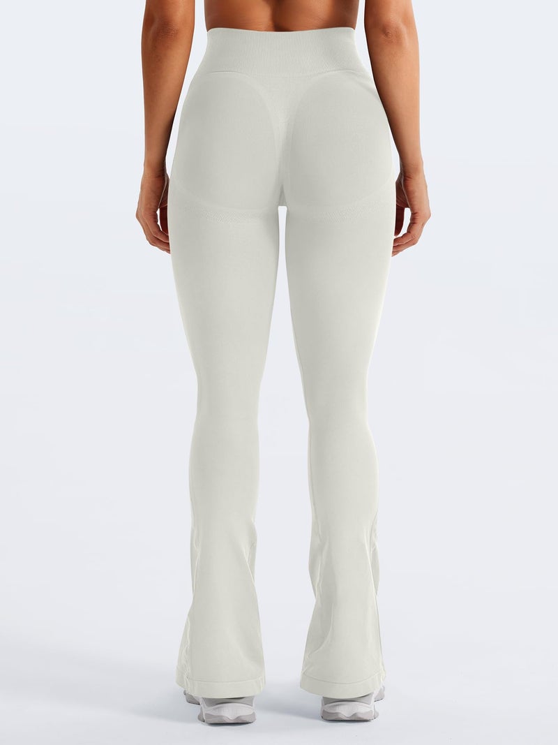 YEOREO Mini Flare Leggings Womens Workout Butt Lifting Legging Hidden Scrunch Seamless 30" Impact Lilliean Yoga Pants Feather Beige S - Image 3