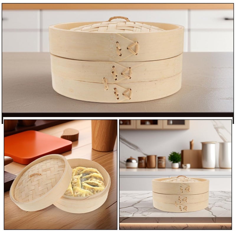 21cm Bamboo Steamer Basket with Lid for Healthy Cooking Vegetables and Dim Sum - Image 4