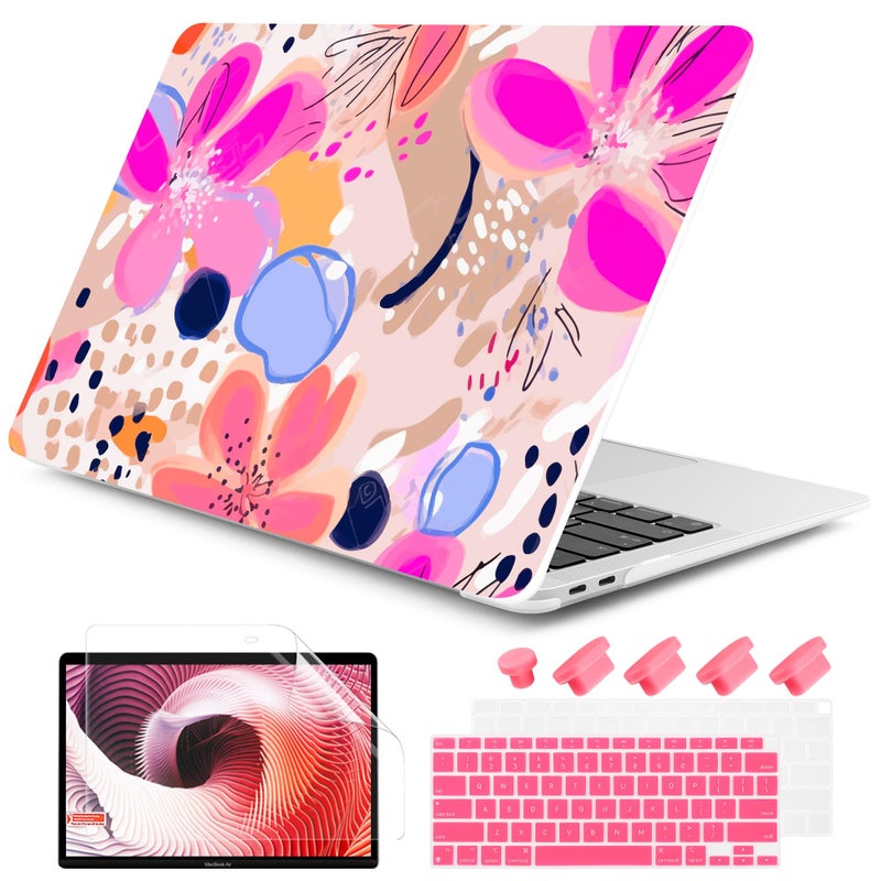 Dongke Compatible With Macbook Air 13 Inch Case 2021 2020 2019 2018 Release A2337 M1 A2179 A1932 With Retina Display & Touch Id Plastic Hard Shell & Keyboard Cover - Floral Artistic - Image 1