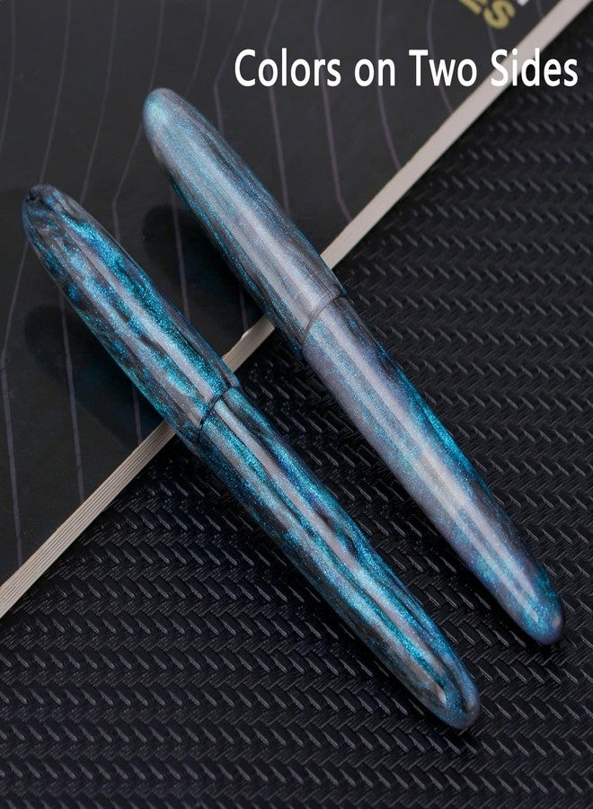 Asvine C80 Fountain Pen #8 Stub 1.1mm Nib Large Handcraft Calligraphy Art Drawing Pen with Converter Pen Case Collection Set (Light Blue Glitter) - Image 2