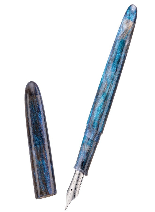 Asvine C80 Fountain Pen #8 Stub 1.1mm Nib Large Handcraft Calligraphy Art Drawing Pen with Converter Pen Case Collection Set (Light Blue Glitter) - Image 4