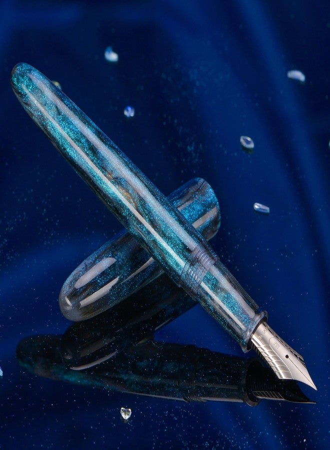 Asvine C80 Fountain Pen #8 Stub 1.1mm Nib Large Handcraft Calligraphy Art Drawing Pen with Converter Pen Case Collection Set (Light Blue Glitter) - Image 3