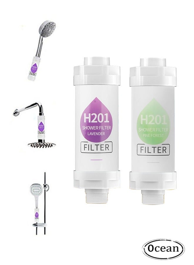 Ocean 2 Pieces Vitamin C Shower Filter, Shower Head Filter for Removing Chlorine Fluoride Deposits, Water Purification with Beads, Helps with Dry Skin and Hair Loss, Easy to Install (Lavender + Pine Forest)  - Image 1