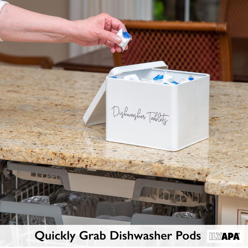Ilyapa Ilyapa Dishwasher Pod Tablet Holder - Galvanized White Powder Coated Farmhouse Kitchen Storage Container  Dishwasher Pod Storage Container  Durable Laundry Detergent Containers for Farmhouse  - Image 4