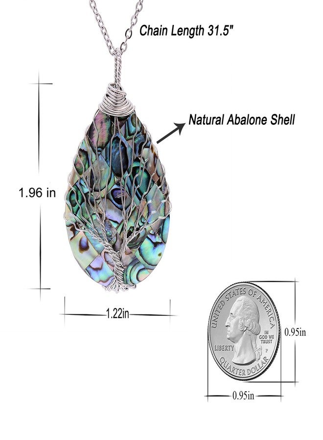 sedmart Wire Wrapped Abalone Teardrop Necklace - Handmade Silver Abalone Shell Water Drop Tree of Life Pendent Jewelry for Women - Image 4