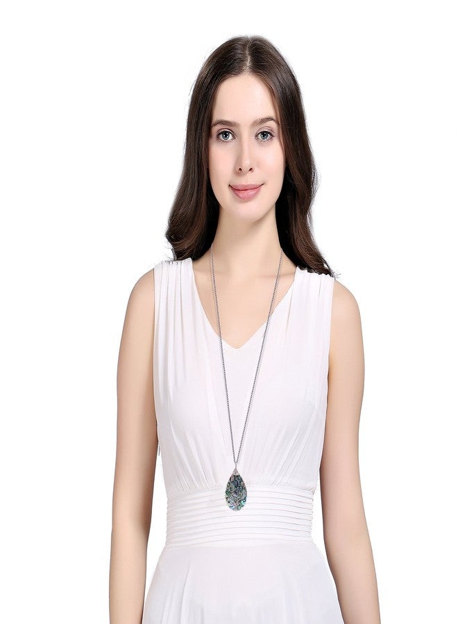 sedmart Wire Wrapped Abalone Teardrop Necklace - Handmade Silver Abalone Shell Water Drop Tree of Life Pendent Jewelry for Women - Image 2